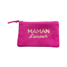 Petite pochette MAMAN d'amour doré-Rose fuchsia