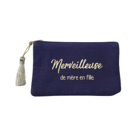 Petite pochette 10.5 X 16.5 cm Merveilleuse de mère en fille doré-Bleu marine