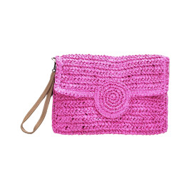 Sac bandoulière pochette paille tressée Nancy-Rose fuchsia