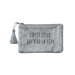 Petite pochette brillante j'ai le coeur qui perd la tête-Argent