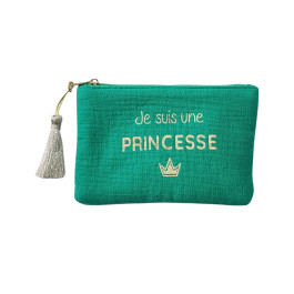 Petite pochette coton je suis une princesse doré-Vert