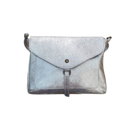 Sac à main femme bandoulière cuir metallisé Théana-Argent