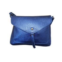 Sac à main femme bandoulière cuir metallisé Théana-Bleu