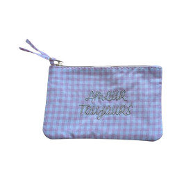 Petite pochette Amour Toujours à carreaux-Rose