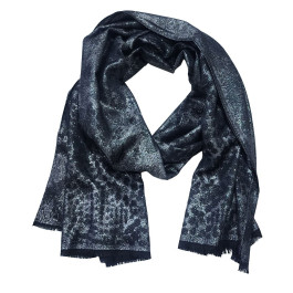 Foulard femme liserés argentés Ainhoa-Noir