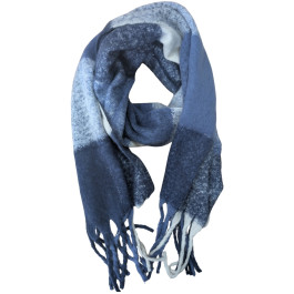Echarpe femme à carreaux et franges Awena-Bleu