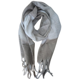 Echarpe femme à carreaux et franges Awena-Taupe