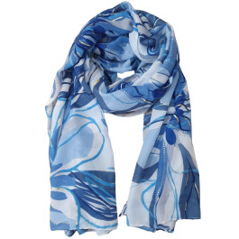 Foulard femme fleuri et dorures Althéa-Bleu