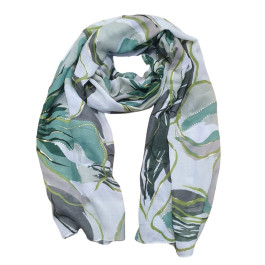 Foulard femme fleuri et dorures Althéa-Vert