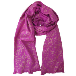 Echarpe femme feuillages dorés Anwen-Rose fuchsia