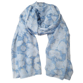 Foulard femme fleurs et dorures Céphise-Bleu ciel