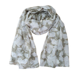 Foulard femme fleurs et dorures Céphise-Kaki clair