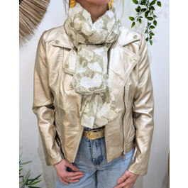 Foulard femme fleurs et dorures Céphise-Kaki clair