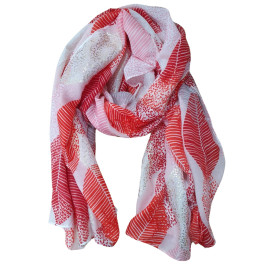Foulard femme feuilles et dorures-Rouge