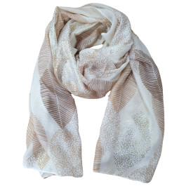 Foulard femme feuilles et dorures-Beige