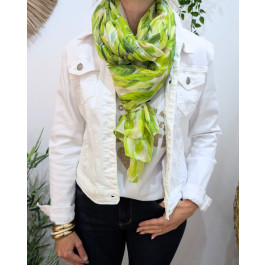 Foulard femme feuilles et dorures Erynn-Vert