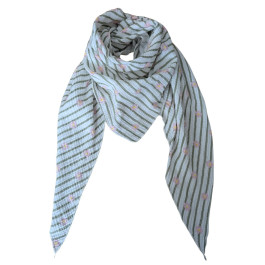 Foulard femme pointe rayures et fleurs-Kaki clair