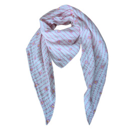 Foulard femme pointe rayures et fleurs-Rose baby