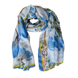 Foulard femme fleurie Azia-Bleu