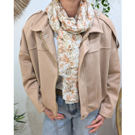 Foulard femme fleuri et dorures Cléophée-Beige