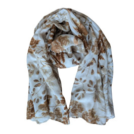 Foulard femme feuillages et dorures Dahlia-Camel