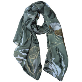 Foulard femme feuillages et perroquets-Vert