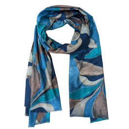 Echarpe femme feuillages et dorures Chloé-Bleu canard