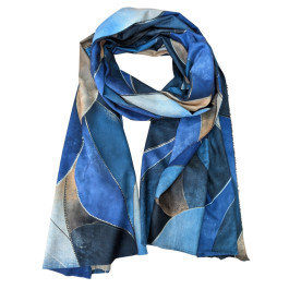 Echarpe femme feuillages et dorures Chloé-Bleu marine