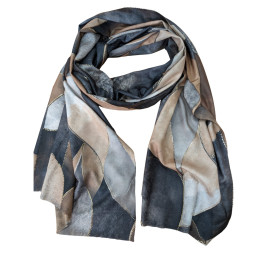 Echarpe femme feuillages et dorures Chloé-Taupe