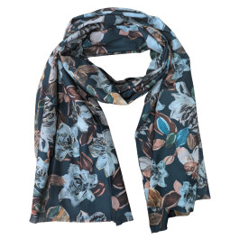 Echarpe femme fleurie et dorures Leslie-Bleu canard