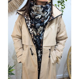Echarpe femme fleurie et dorures Leslie-Noir