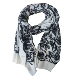 Echarpe femme beige motifs fleuris Nadège-Noir