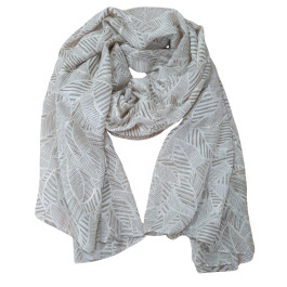 Foulard femme feuilles rayées et dorures-Beige