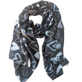 Echarpe femme coeurs et graff-Noir