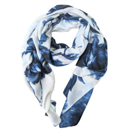 Echarpe femme fleurs et dorures Amandine-Bleu