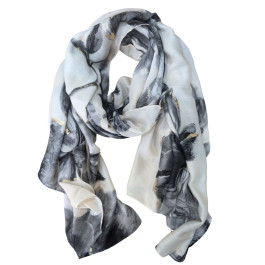 Echarpe femme fleurs et dorures Amandine-Gris