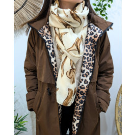 Echarpe femme fleurie et dorures Marilou-Beige