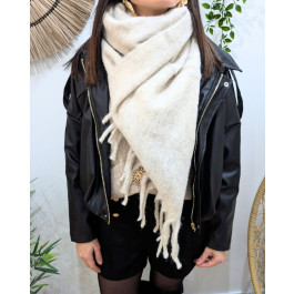 Grosse écharpe femme laine chinée à franges Aminta-Beige