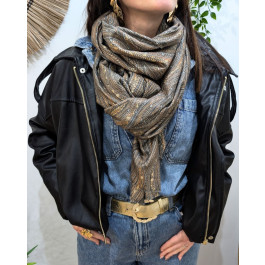 Foulard femme à motifs et feuillages dorés Flavia-Camel