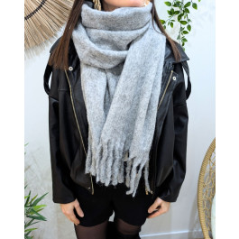 Grosse écharpe femme laine chinée à franges Aminta-Gris