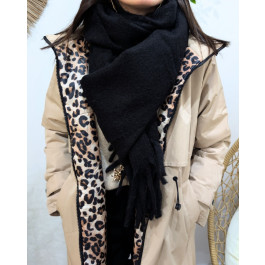 Grosse écharpe femme laine chinée à franges Aminta-Noir