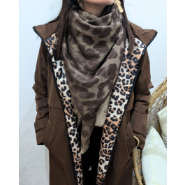 Echarpe motifs léopard liserés brillants-Marron