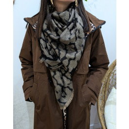 Echarpe motifs léopard liserés brillants-Noir