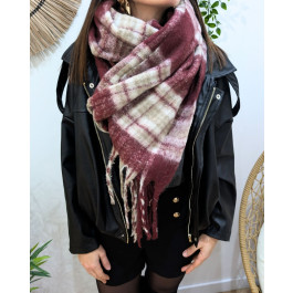 Echarpe à carreaux liserés argentés-Rouge bordeaux