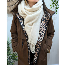 Echarpe unie sequins et liserés dorés et franges-Beige