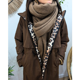 Echarpe unie sequins et liserés dorés et franges-Marron