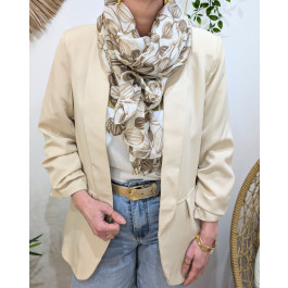 Foulard femme fleurs rayées et dorures-Beige