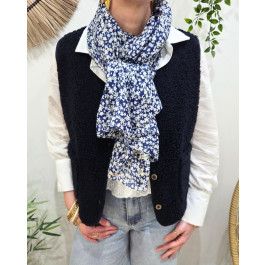 Foulard femme fleurs liberty et dorures-Bleu marine