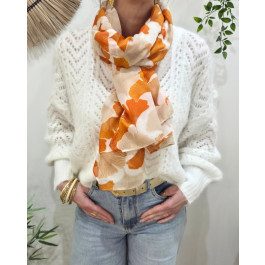Foulard femme fleuri et dorures Hana-Orange