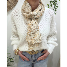 Foulard femme fleuri et dorures Gisela-Taupe